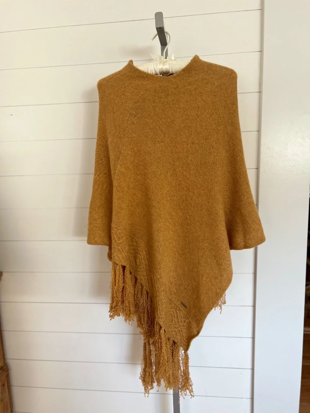 Kuna 100% Baby Alpaca Poncho Camel Asymmetrical Fringe Wrap Cape